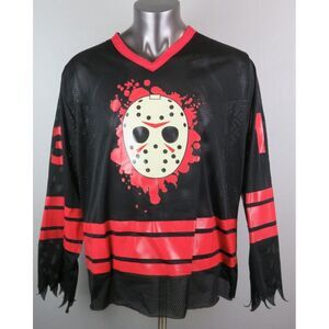 Friday The 13th Jason Voorhees Hockey‎ Jersey Black Red Size L/XL Polyester